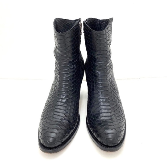 PENELOPE Chilvers Snakeskin Leather Western Moto Ankle Boot in Jet Black - Picture 2 of 9